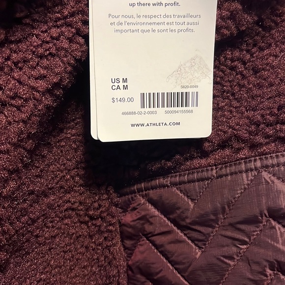 NWT Athleta Cozy Sherpa Snap Sweatshirt in Burgundy - Medium - Picture 6 of 8
